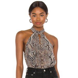 Joie 'Cedra B' Python-Print Sleeveless Silk Halter Top, Natural